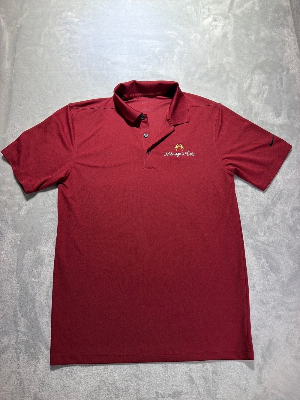 Nike Dri FIT Polo Shirt Mens Small Red Menage a Trois Wine Embroidered DC1963